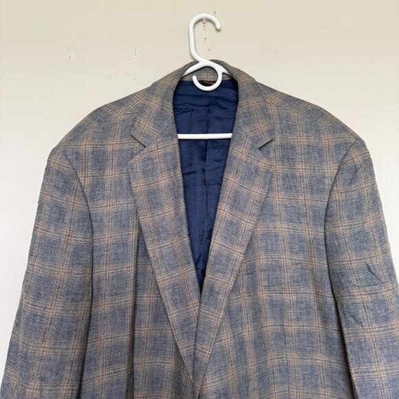 Oak Hill Mens Sports Coat Blazer Jacket 2XL Tall 50/52 Plaid Linen 2 Button Luxe - Picture 3 of 9